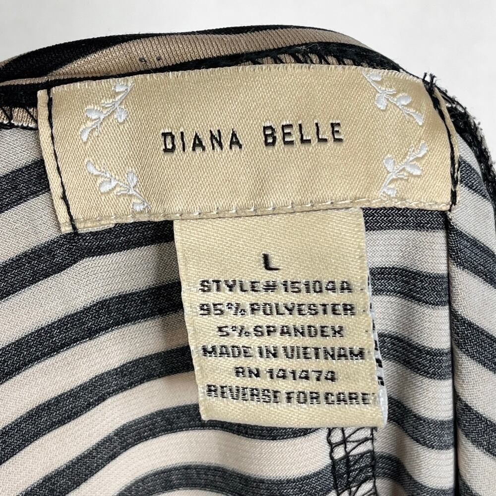Diana Belle Womens Sleeveless Top L Black & Tan Striped 1/4 Button Collared Tank - Picture 6 of 7